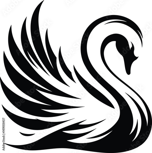 Elegant swan silhouette with heart shaped neck in poised stance