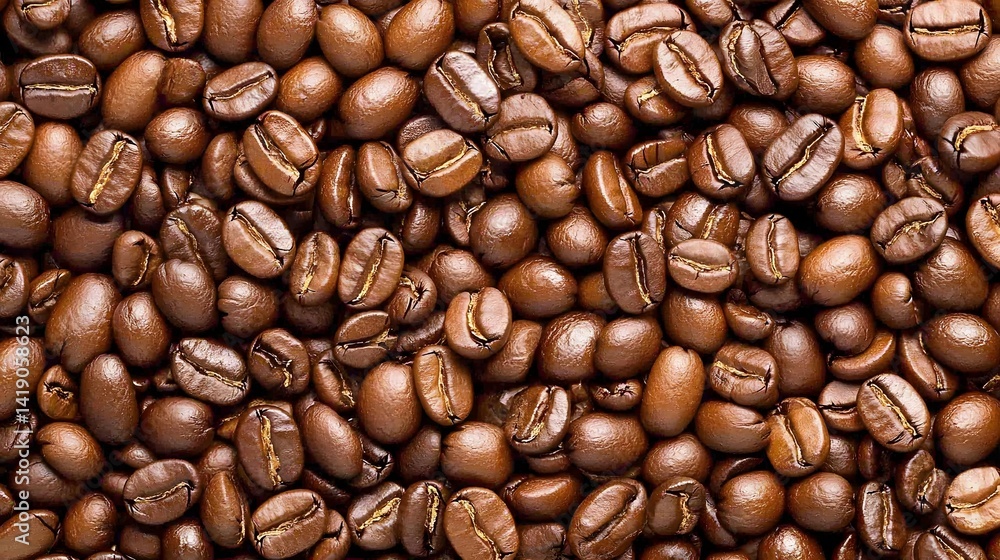 Obraz premium Extreme close up shot showcasing the intricate surface texture and details of freshly roasted coffee beans A rich earthy