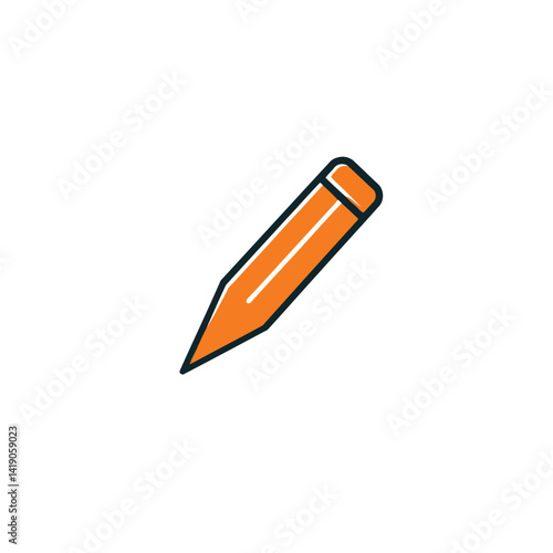 Vector logo bright orange edit pencil icon, thick black outline. Clean, flat style on a white background. Geometric shapes, clean lines, balanced, symmetrical, and visually clear
