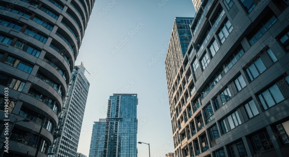 Obraz premium Modern City Buildings Low Angle View