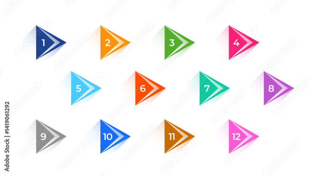 colorful arrow shape bullet points from one to twelve digit colorful arrow shape bullet points from one to twelve digit