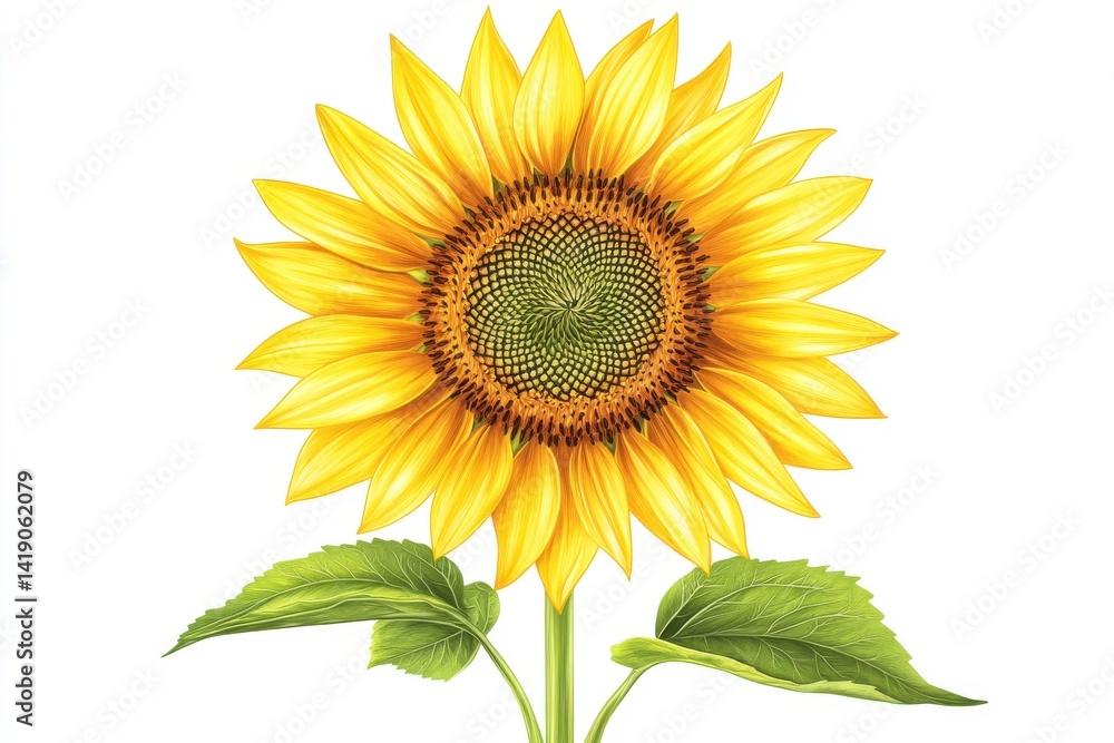 Cheerful sunflower design on crisp white canvas for bright projects and uplifting themes in floral art and decor Cheerful sunflower design on crisp white canvas for bright projects and uplifting themes in floral art and decor