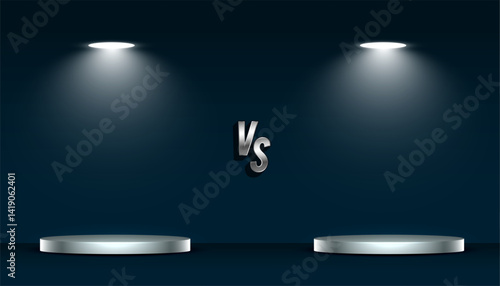 product contest versus banner with 3d podium platform and spot light effect