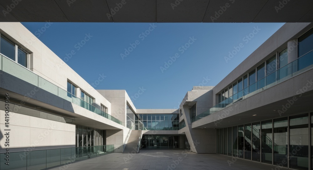 Fototapeta premium Modern Concrete Building Courtyard Architecture