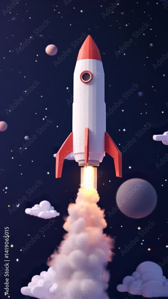 Rocket launching into space with vibrant colors and detailed planetary background Rocket launching into space with vibrant colors and detailed planetary background