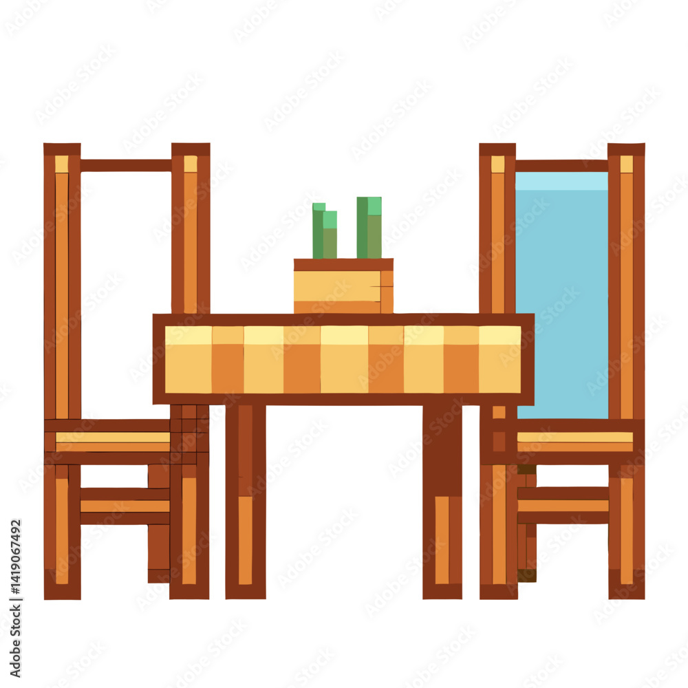 Fototapeta premium Pixel art dining table and two chairs in retro style