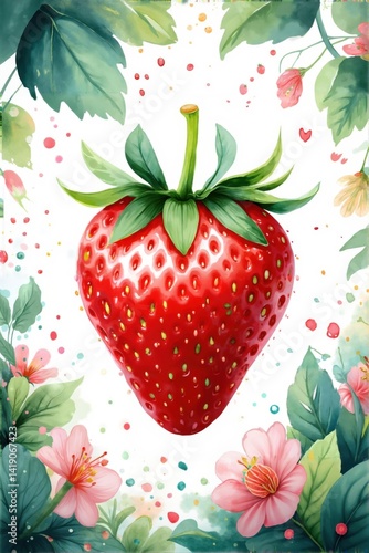 Illustration of a strawberry in watercolor style