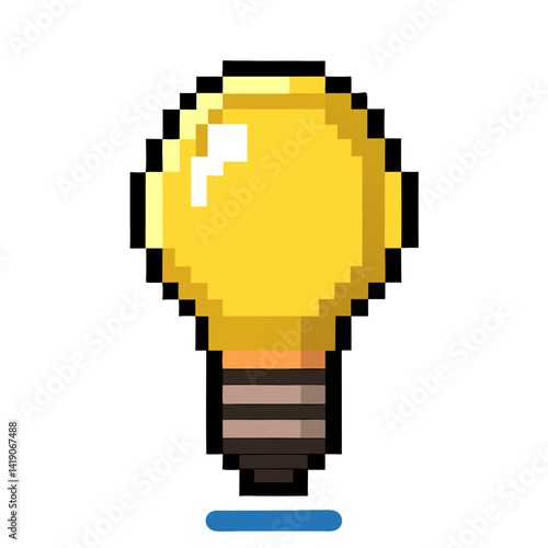 Simple pixel art lightbulb glowing brightly on transparent background