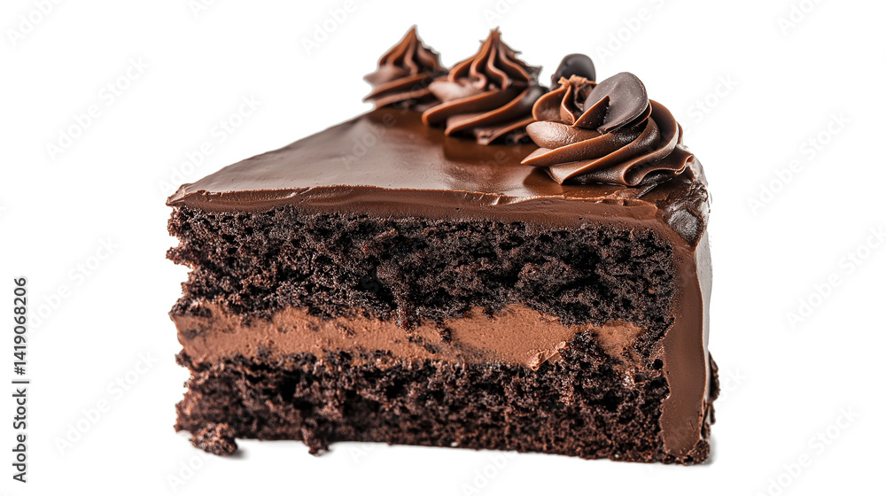 A slice of chocolate cake with chocolate frosting A slice of chocolate cake with chocolate frosting