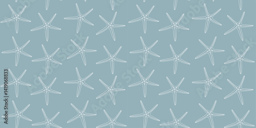 Starfish seamless pattern. Trendy pattern of starfish for wrapping paper, wallpaper, stickers, notebook cover. Tropical underwater mollusk shells illustration 