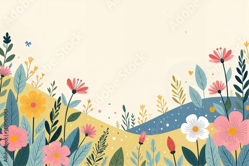Hand drawn abstract floral spring background with flowers, Flat design spring background with flowers