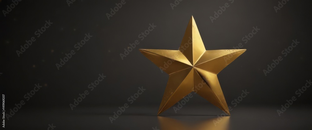 Obraz premium Gleaming gold star, metallic paper, dark background, award, metallic
