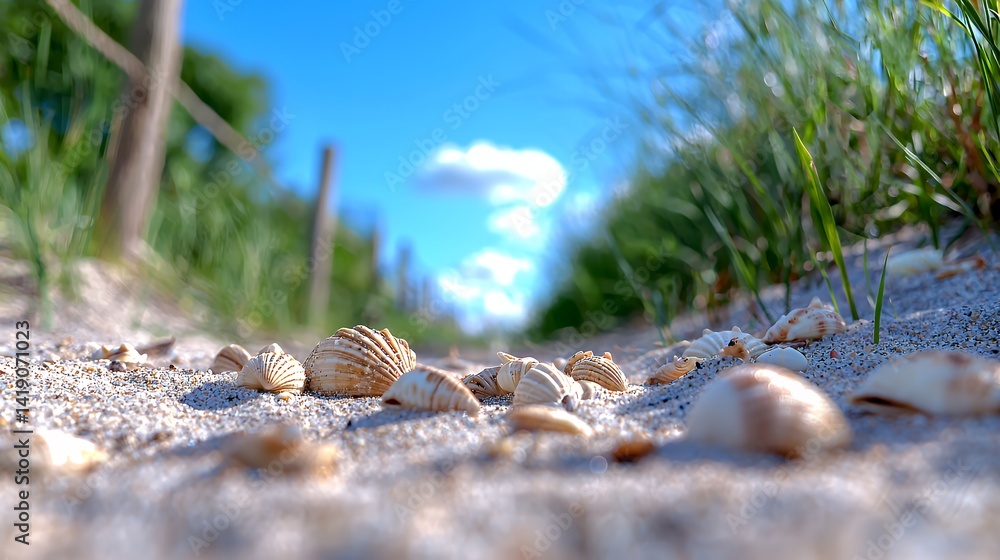 Obraz premium Seashells on a sunny beach path