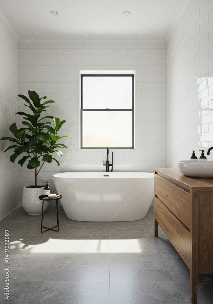 Modern Minimalist Bathroom with Freestanding Tub Modern Minimalist Bathroom with Freestanding Tub