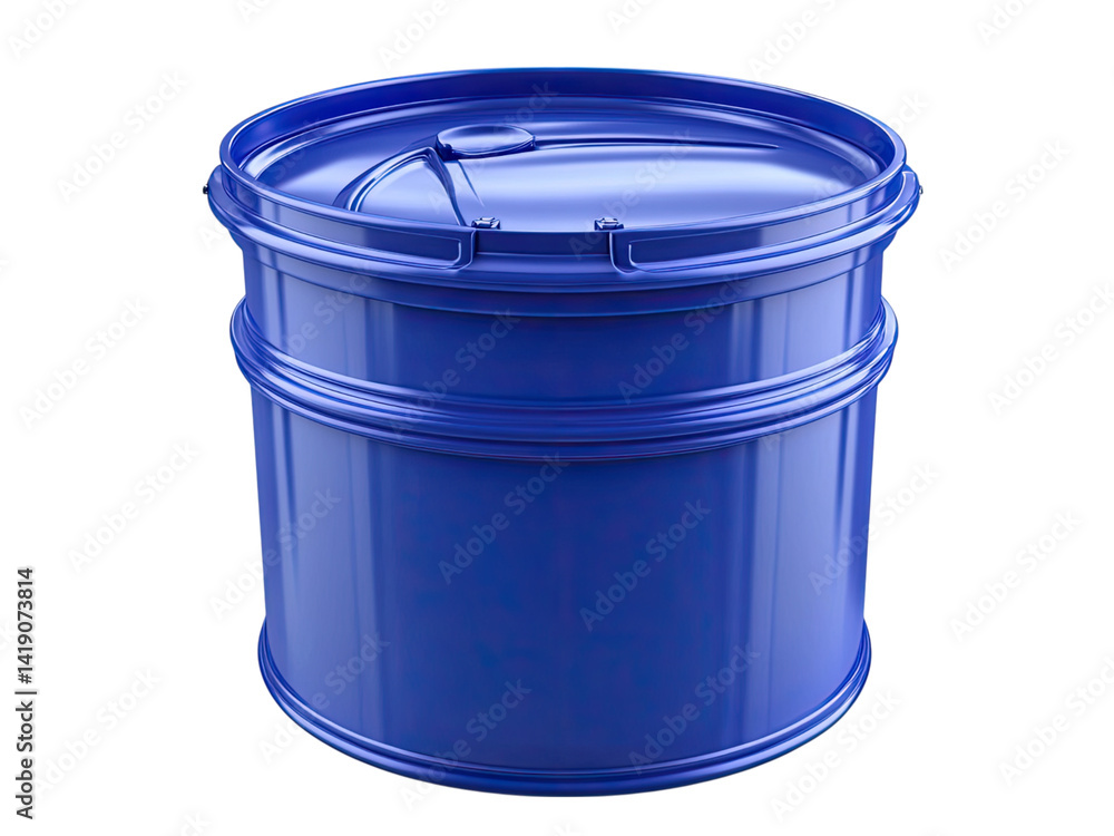 A Shiny Blue Industrial Drum Container: Product Packaging and Storage Solution A Shiny Blue Industrial Drum Container: Product Packaging and Storage Solution