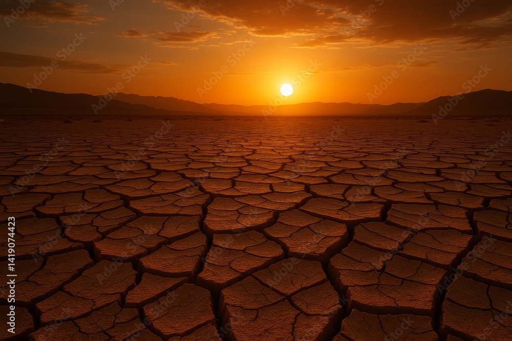 Dry desert earth, cracked by drought under the hot spring or summer sun Dry desert earth, cracked by drought under the hot spring or summer sun