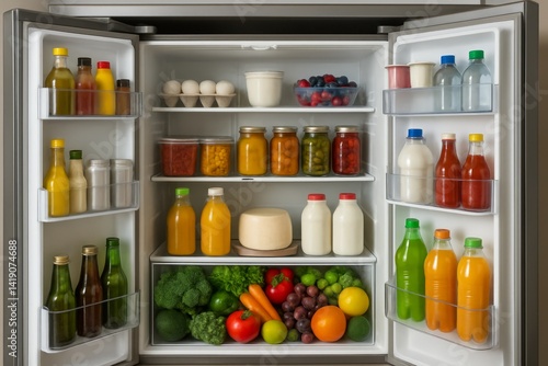 Wallpaper Mural An open white domestic refrigerator in a home kitchen shows fresh healthy fruit and vegetables inside on a shelf Torontodigital.ca