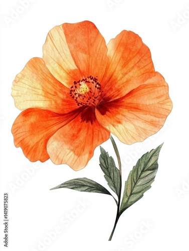 Wallpaper Mural Watercolor Painting of Orange Poppy Flower on White Torontodigital.ca