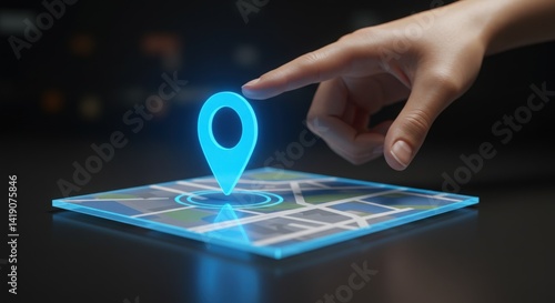 Wallpaper Mural  Hand Selecting Location Pin Icon Holographic Map  Torontodigital.ca