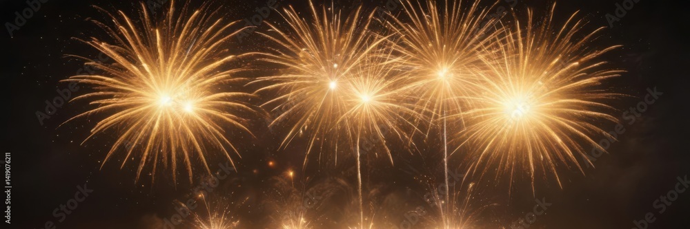 Golden fireworks burst in a wide angle, vibrant and intense , festival, yellow, color Golden fireworks burst in a wide angle, vibrant and intense , festival, yellow, color