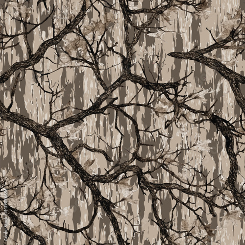 Hunting camouflage. Camouflage background. Forest texture. Vector tree bark pattern. Digital camouflage. Real tree hunting camouflage for military and deer hunting purposes. Vector camouflage pattern