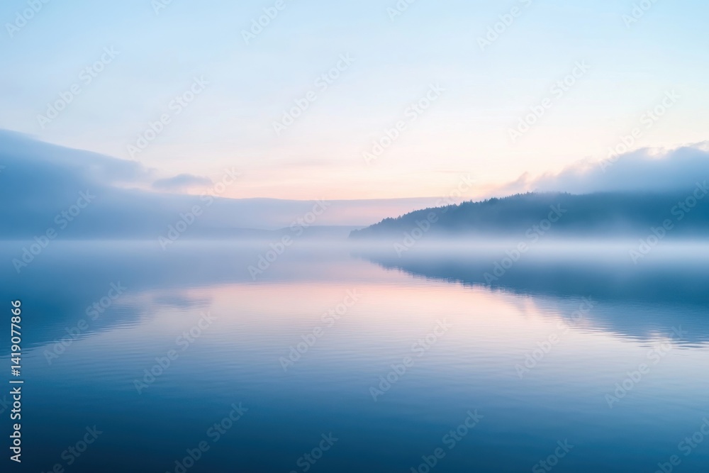 Fototapeta premium Serene morning light dancing on calm lake surface
