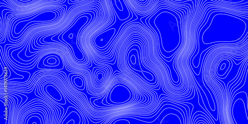 White line and blue back contour topographic and geography map grid abstract background, blue and white wavy topography map landscape geodesy mountain relief texture of curve lines background.