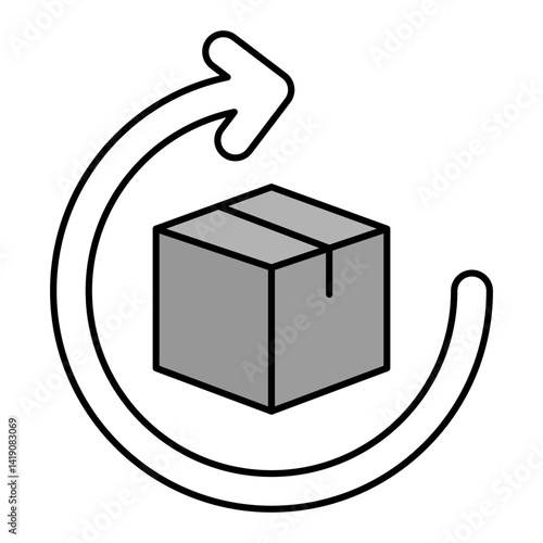 30 Day Hassle Free Returns Icon. Return Policy with Box and Arrow Symbol