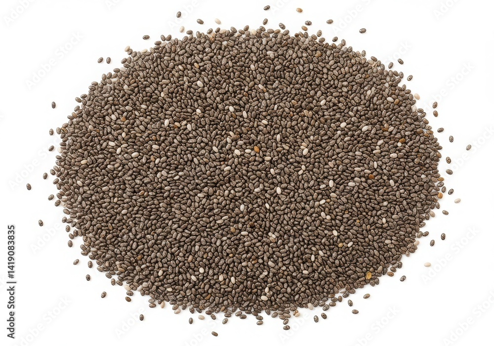 Pile of chia seeds isolated on white background Pile of chia seeds isolated on white background