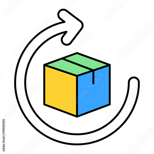 30 Day Hassle Free Returns Icon. Return Policy with Box and Arrow Symbol