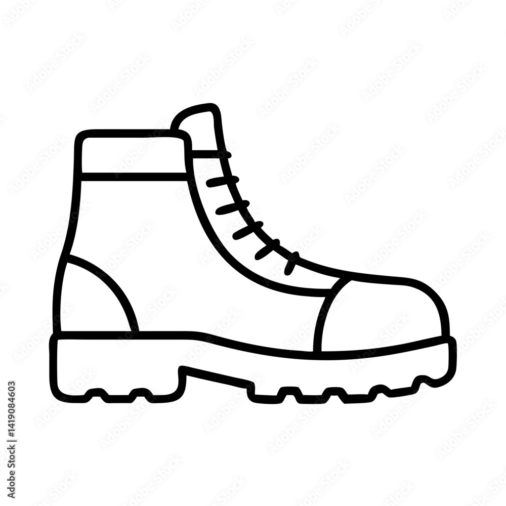 Isolated outline vector illustration of a hiking boot work boot safety boot footwear design Isolated outline vector illustration of a hiking boot work boot safety boot footwear design