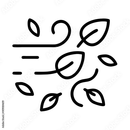 Windy autumn weather icon vector illustration with falling leaves and wind gusts design element
