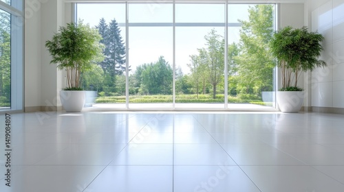 Modern, bright interior with large windows