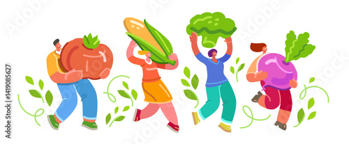 Healthy eating, dietary nutrition. Organic farm food, farming or gardening. Happy people, farmers with big vegetables