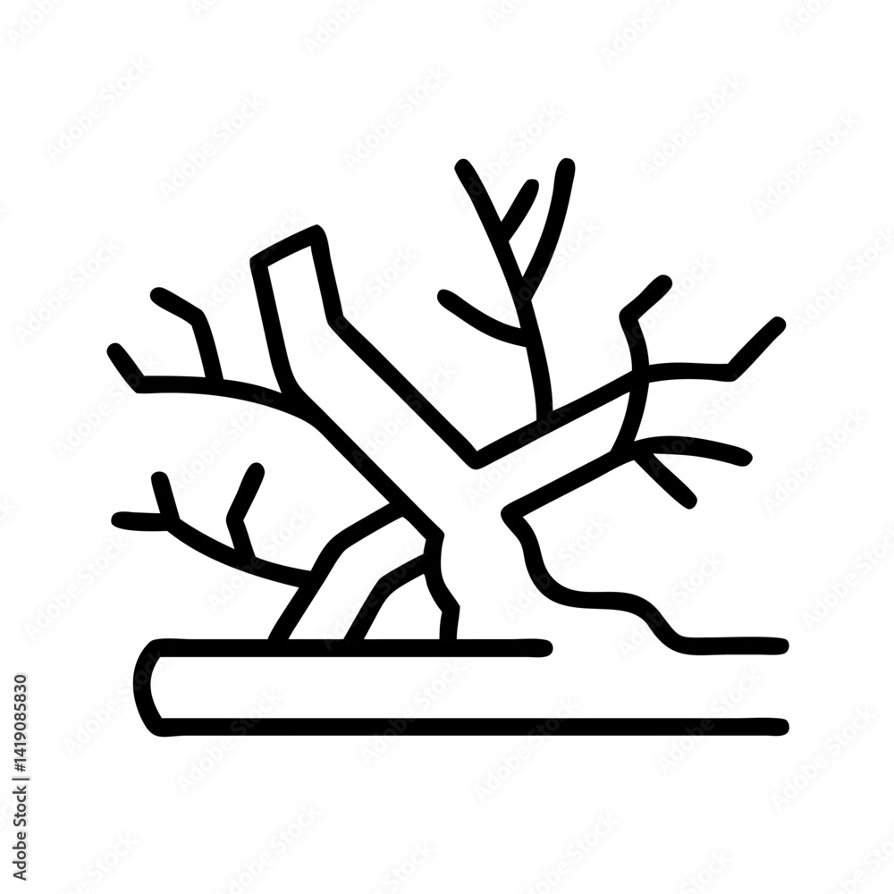Illustration of fallen tree trunk with broken branches vector design silhouette line art drawing Illustration of fallen tree trunk with broken branches vector design silhouette line art drawing