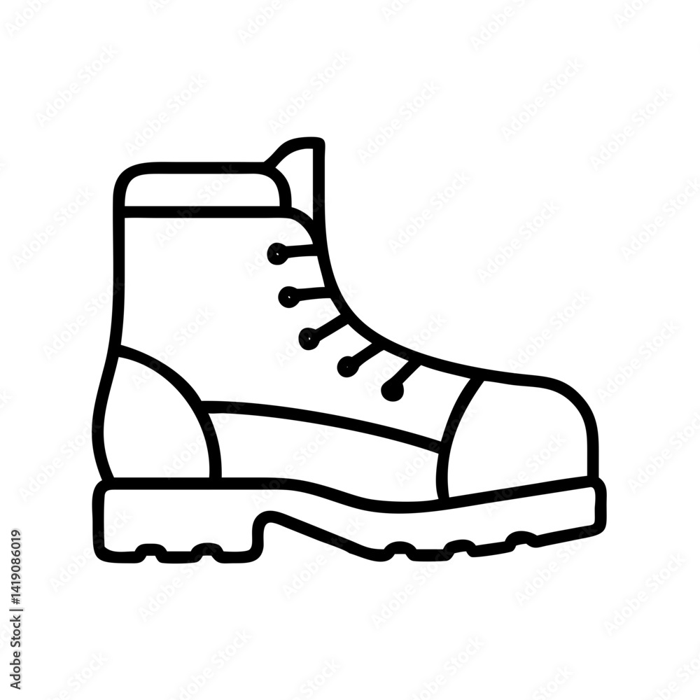 Outline vector illustration of a hiking boot, work boot, or construction boot for design needs Outline vector illustration of a hiking boot, work boot, or construction boot for design needs