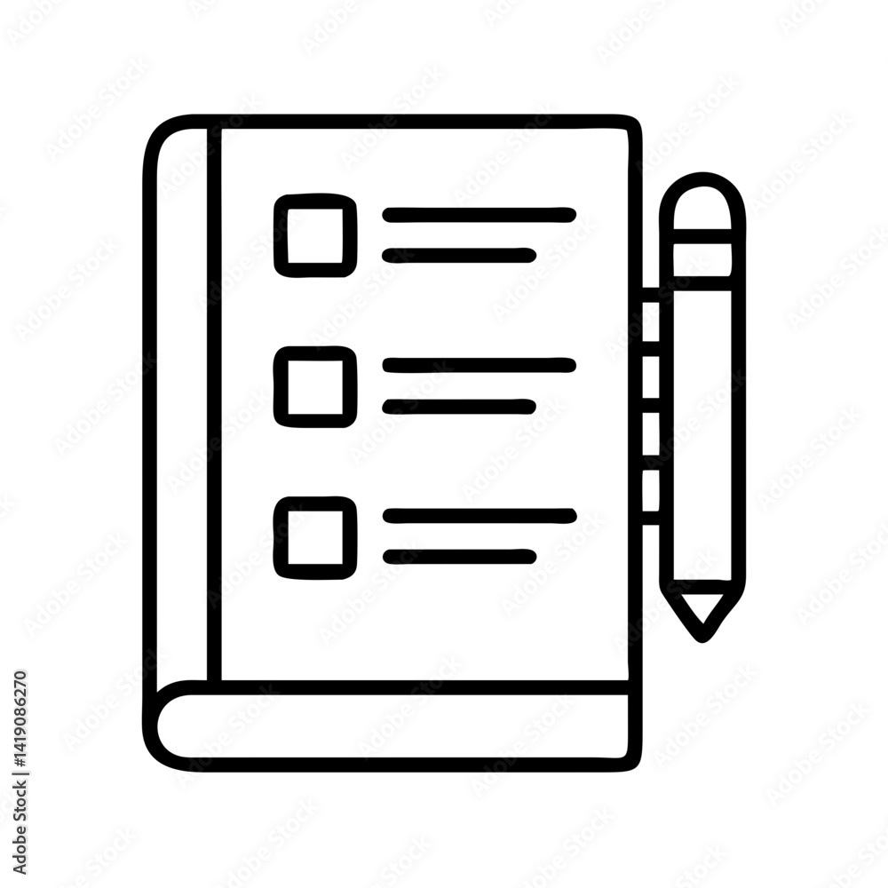 Checklist notepad vector icon for task management and organization with pencil for notes taking Checklist notepad vector icon for task management and organization with pencil for notes taking