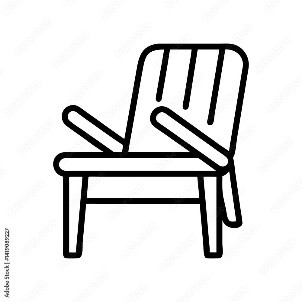 Isolated line art vector of a wooden armchair furniture for living room and outdoors design element Isolated line art vector of a wooden armchair furniture for living room and outdoors design element