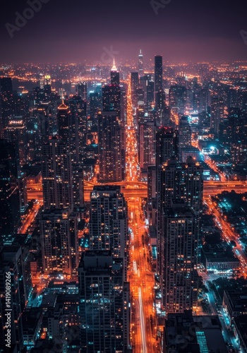 Wallpaper Mural Night City Skyline Aerial View Orange And Blue Lights Torontodigital.ca