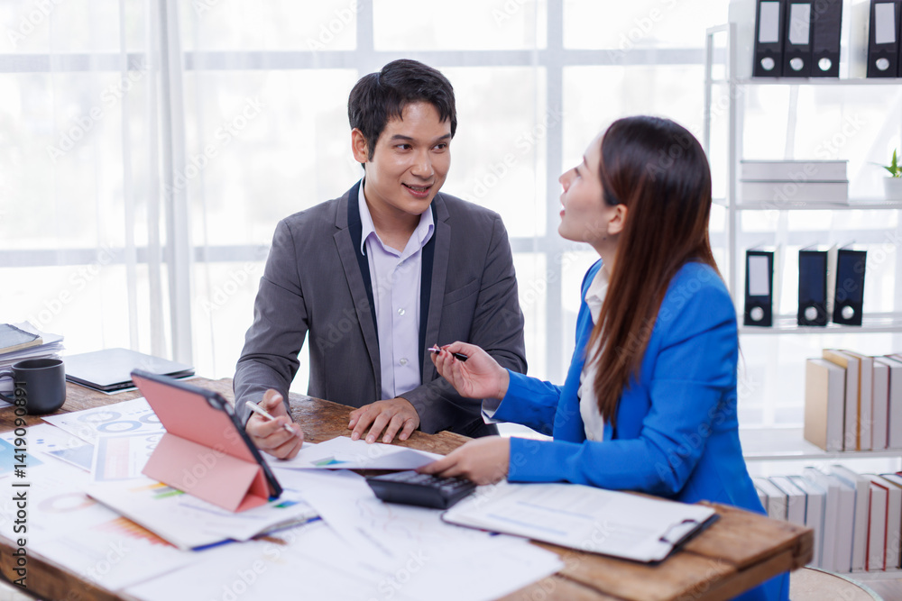 Team of Accounting business are calculating income-expenditure and analyzing real estate investment data on tablet computer, Financial and tax systems concept.
Team of Accounting business are calculating income-expenditure and analyzing real estate investment data on tablet computer, Financial and tax systems concept.