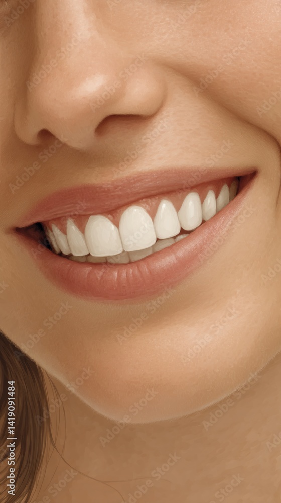 Fototapeta premium Close-up of a woman's smiling teeth and lips