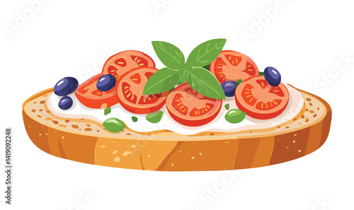 Crostini Slice Bread with Tomato - Vector Illustration