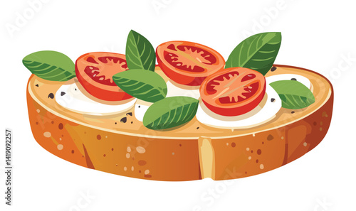 vector illustration of a slice bread tomato basil