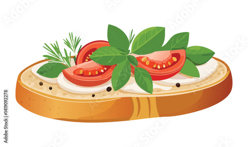 Slice Bread Cheese and Tomato - Vector Illustration