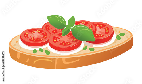 Sandwich with Tomato and Cheese Basil - Vector Illustration