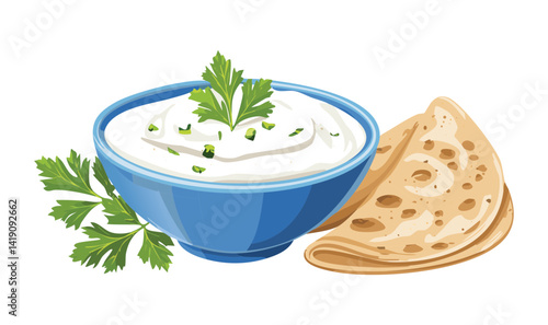 Cream Soup with Bread Croutons - Vector Illustration
