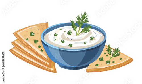 Tzatziki with Pita cream cheese - Vector Illustration