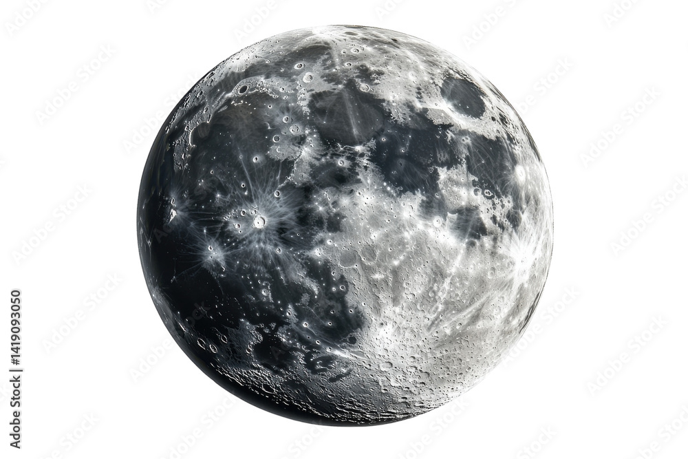 Detailed lunar surface moon craters grayscale image celestial body space exploration cosmic on transparent background Detailed lunar surface moon craters grayscale image celestial body space exploration cosmic on transparent background