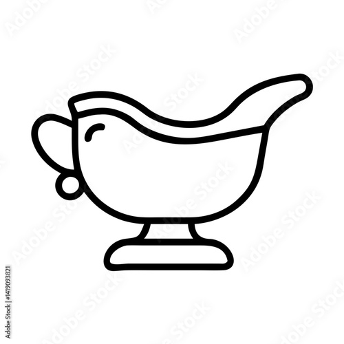 Outline gravy boat vector drawing illustration for sauce serving and food presentation design