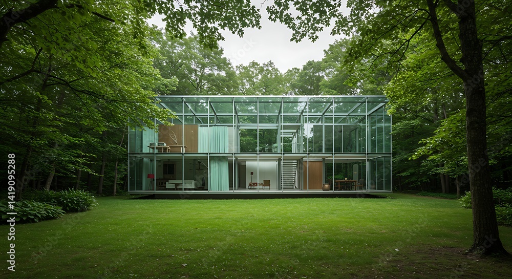 Glass House Architecture Surrounded by Green Trees Glass House Architecture Surrounded by Green Trees